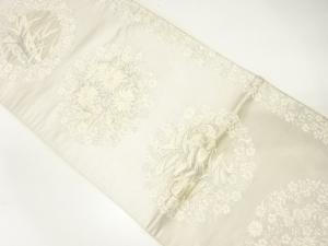 アンティーク　花丸に百合・笹模様刺繍袋帯（材料）